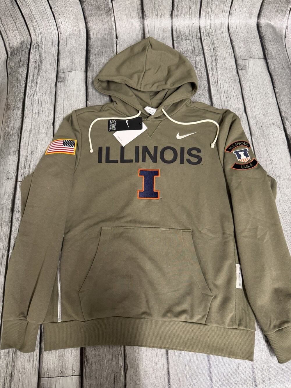 NWT Nike Men's Olive Illinois Fighting Illini Military Appreciation Hoodie Mediu